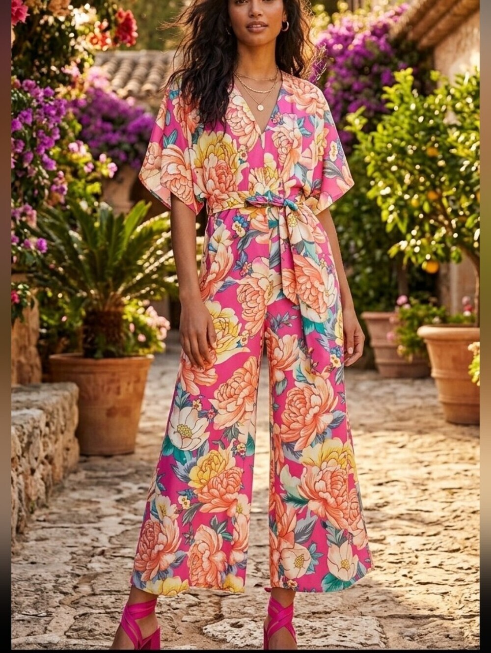 FARM RIO Anthropologie Eulalie Wide-Leg Jumpsuit
